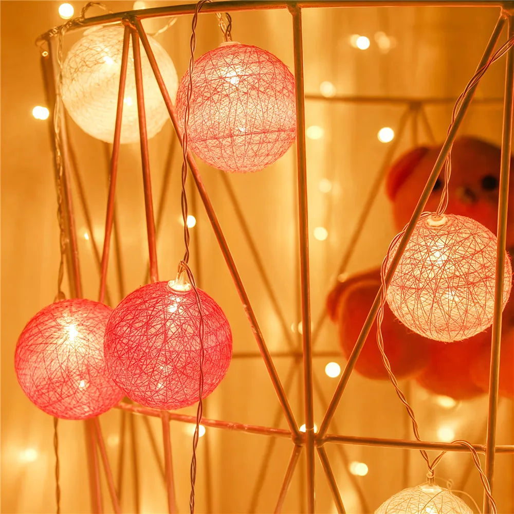 Cotton Ball String Fairy Night Lights LED Bulb Bedroom Christmas Halloween Outdoor Holiday Party Baby Bed Lights Decoration