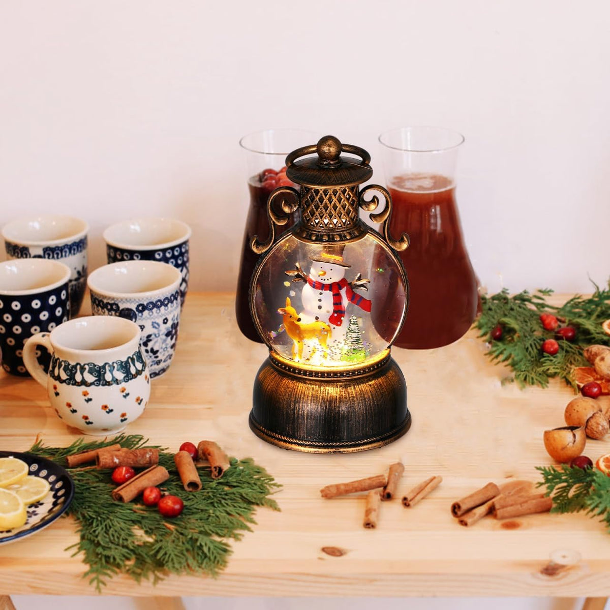 Christmas Snow Globe LED Candles Battery Operated Lighted Flameless Lantern Swirling Water Glittering Spinning Candle Home Decor for Thanksgiving Christmas Decoration, Snowman