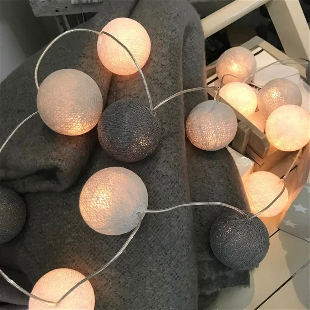 Cotton Ball String Fairy Night Lights LED Bulb Bedroom Christmas Halloween Outdoor Holiday Party Baby Bed Lights Decoration