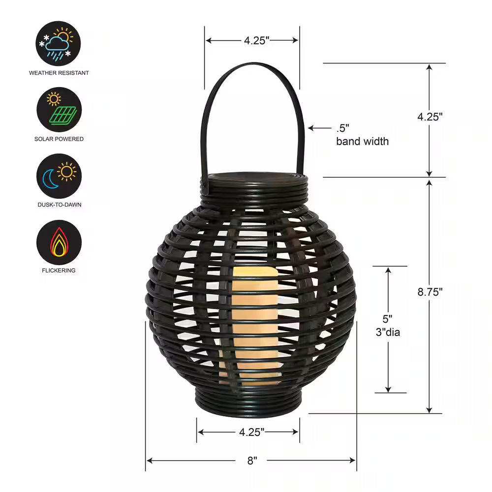 Black Solar Powered Lantern with LED Candle Basket