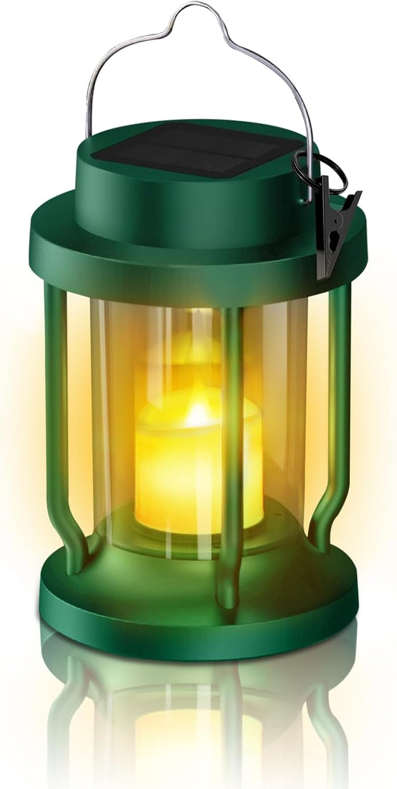 Solar Lantern Outdoor & Indoor Use – Hanging Solar Lights with Realistic Flickering Flameless Candle, Weatherproof for Gardens, Patios, Trees, and Lawns (Green, 1 Pack)