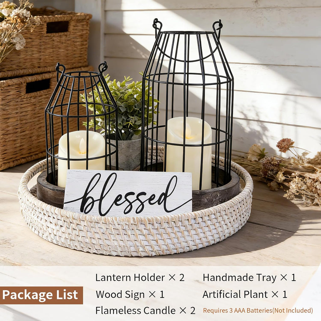 Rustic Farmhouse Lanterns Set of 7, Modern Home Decor Table Centerpieces