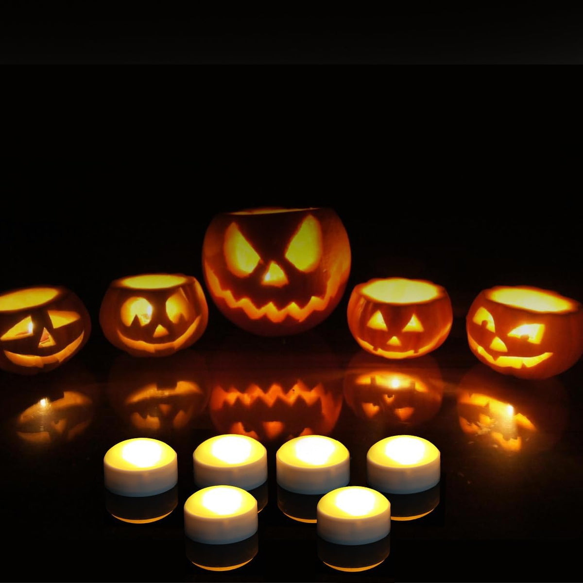 6 Halloween Battery LED Jack-O-Lantern Pumpkin Lights with Remote White