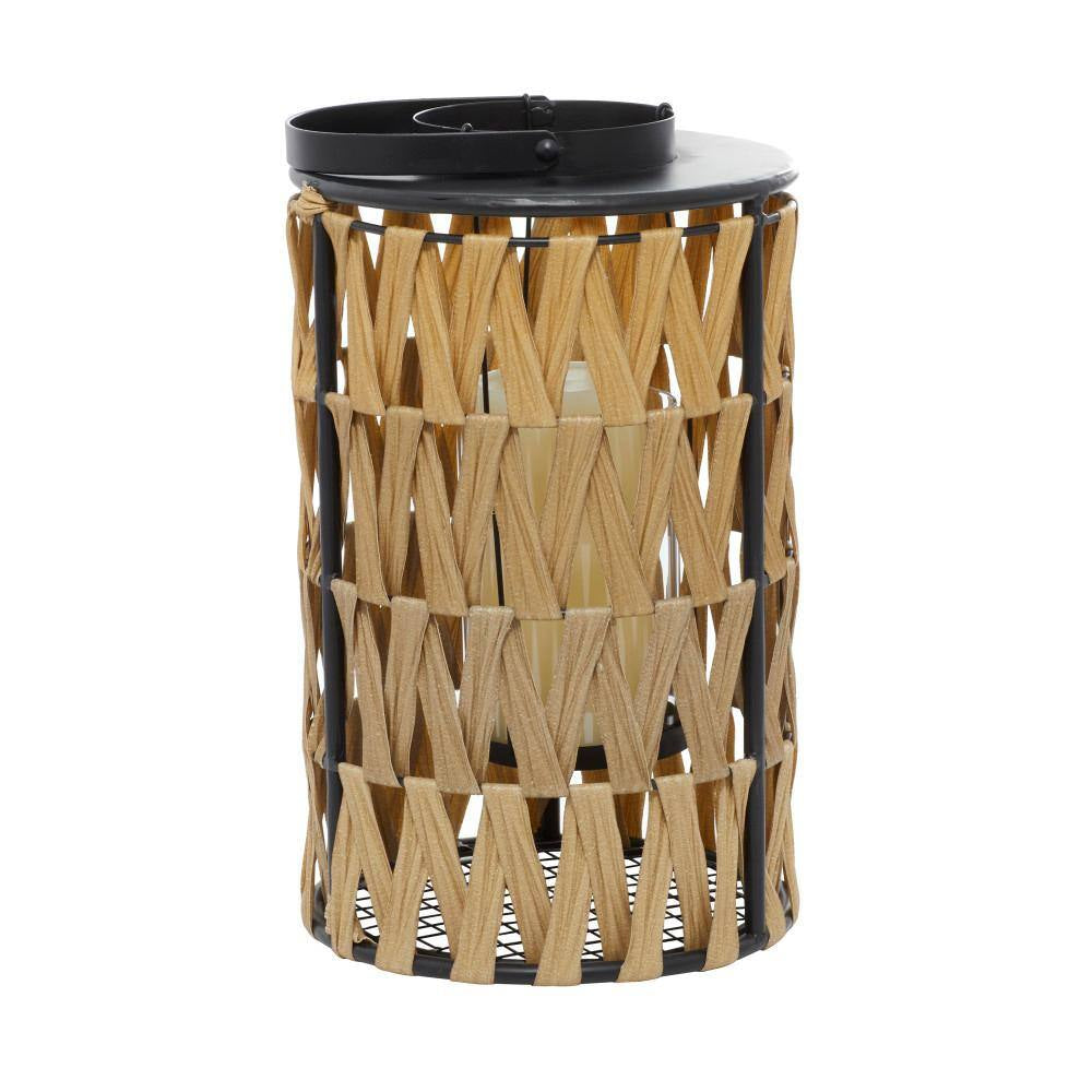17 In. H Brown Plastic Rattan Decorative Candle Lantern