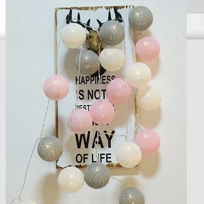 Cotton Ball String Fairy Night Lights LED Bulb Bedroom Christmas Halloween Outdoor Holiday Party Baby Bed Lights Decoration