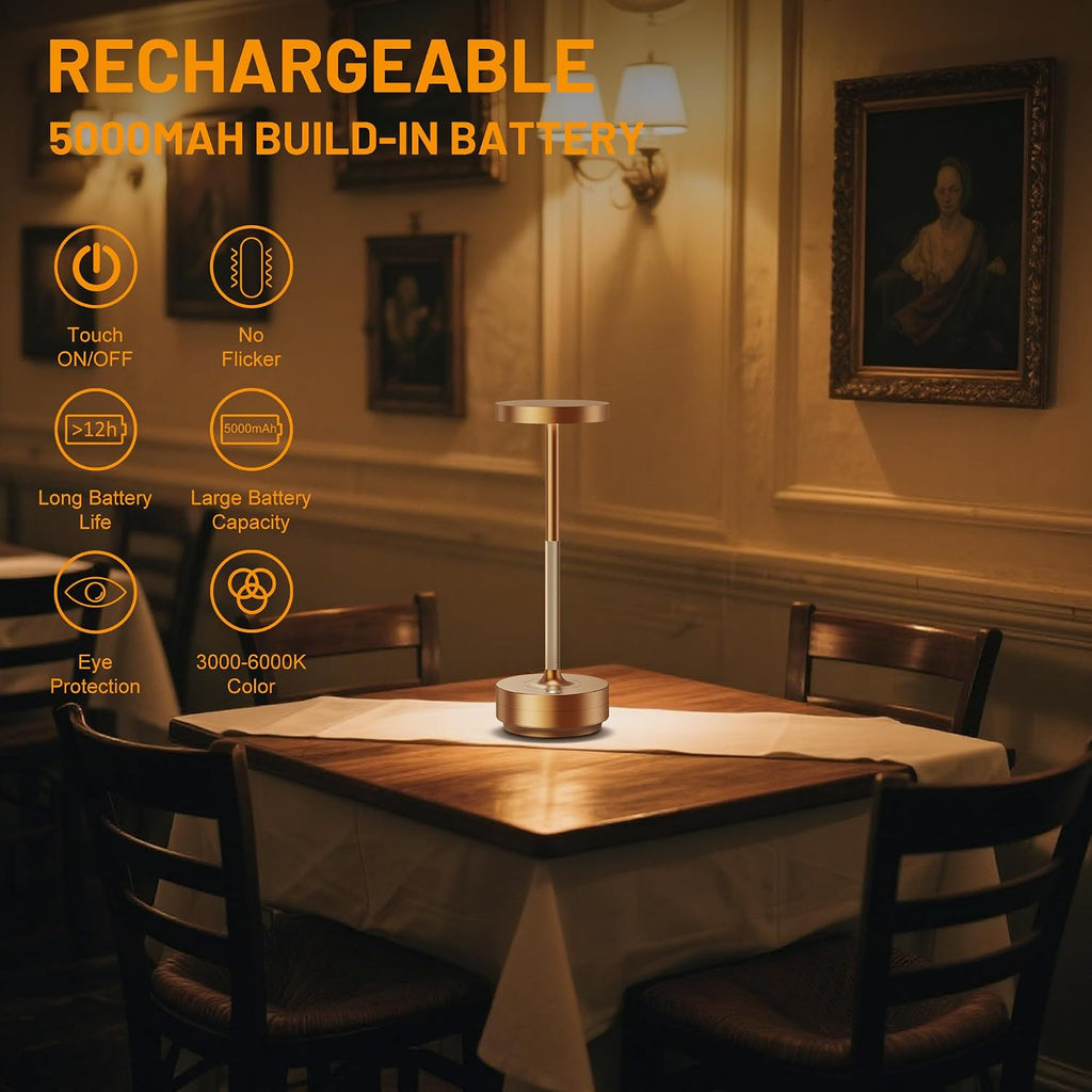 LED Cordless Table Lamp Rechargeable,Battery Powered Outdoor Table Light