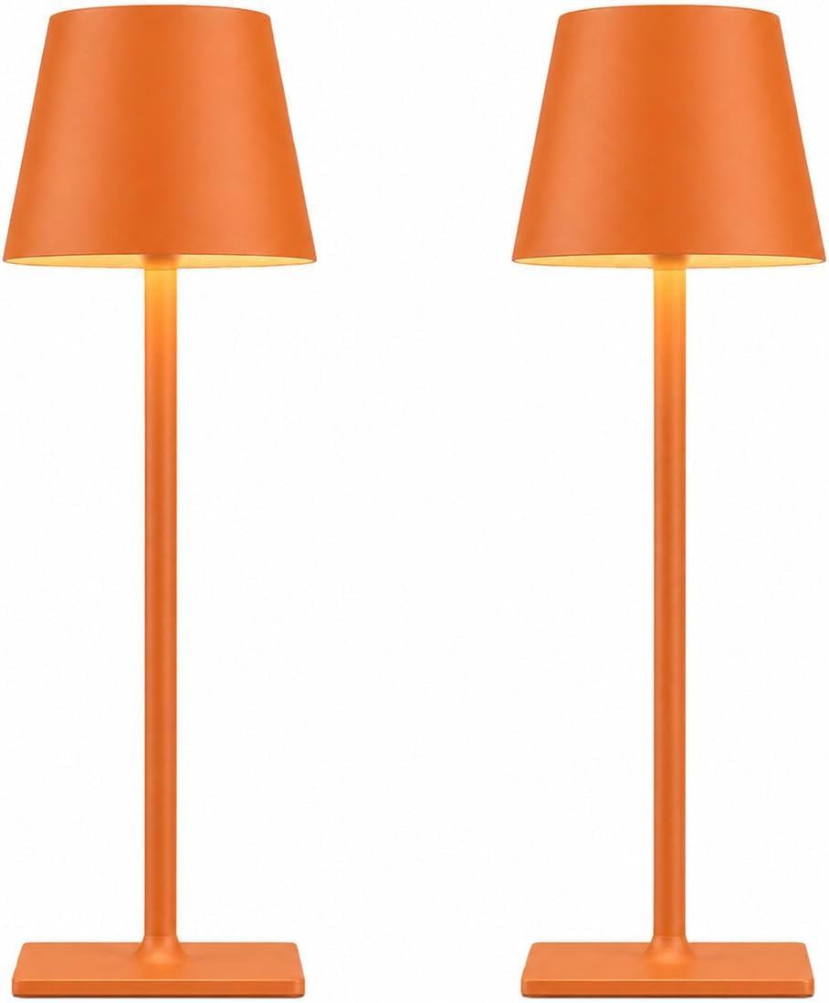 Orange Cordless Table Lamp Set of 2-3 Way and Stepless Dimmable - for Restaurant Dining Bedroom Home Bar