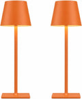 Orange Cordless Table Lamp Set of 2-3 Way and Stepless Dimmable - for Restaurant Dining Bedroom Home Bar