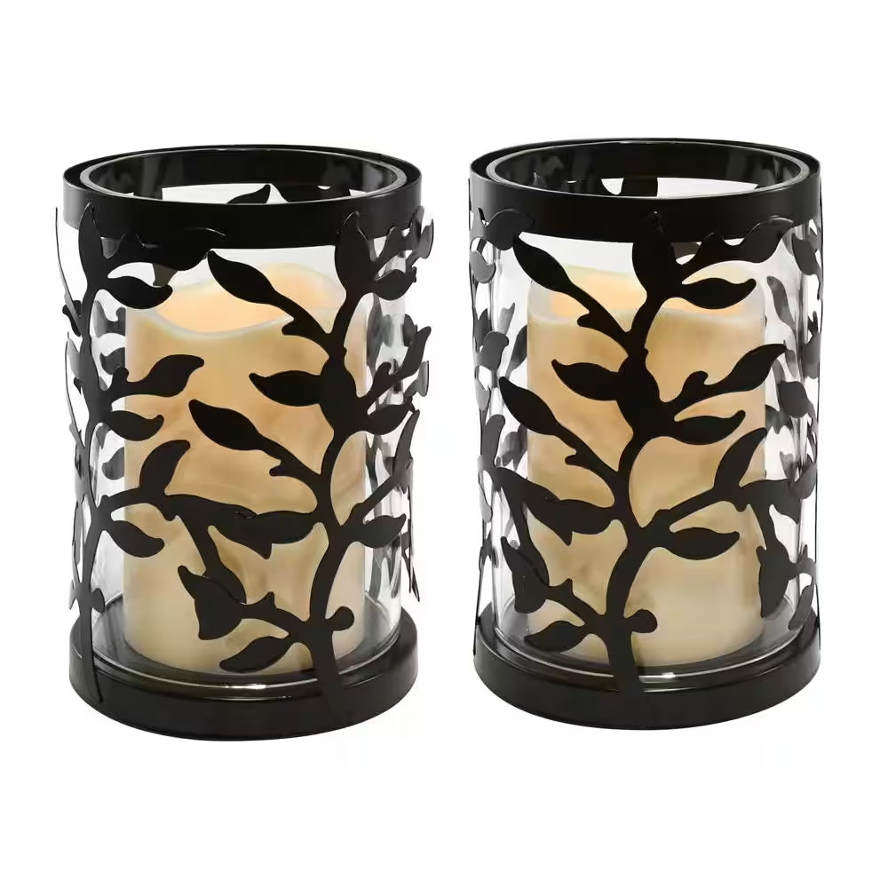 6.5 In. Vine Metal and Glass Candle Holder with LED Candle (Set of 2)