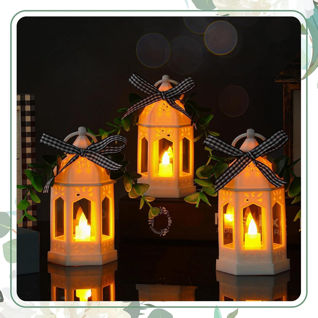 3 Pcs Farmhouse Mini Lanterns for Centerpieces Tiered Tray Decor, White