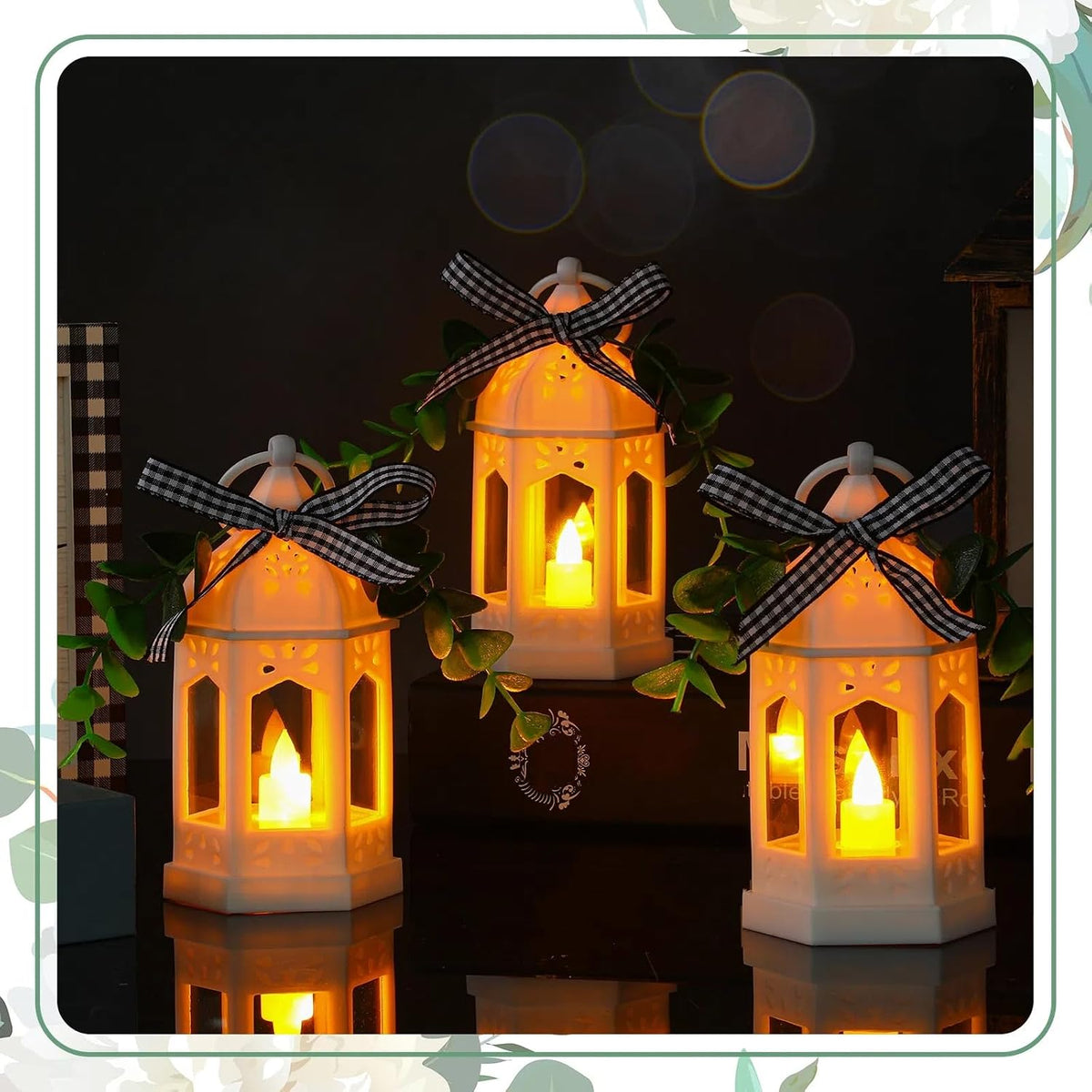 3 Pcs Farmhouse Mini Lanterns for Centerpieces Tiered Tray Decor, White