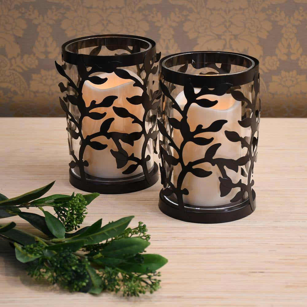 6.5 In. Vine Metal and Glass Candle Holder with LED Candle (Set of 2)