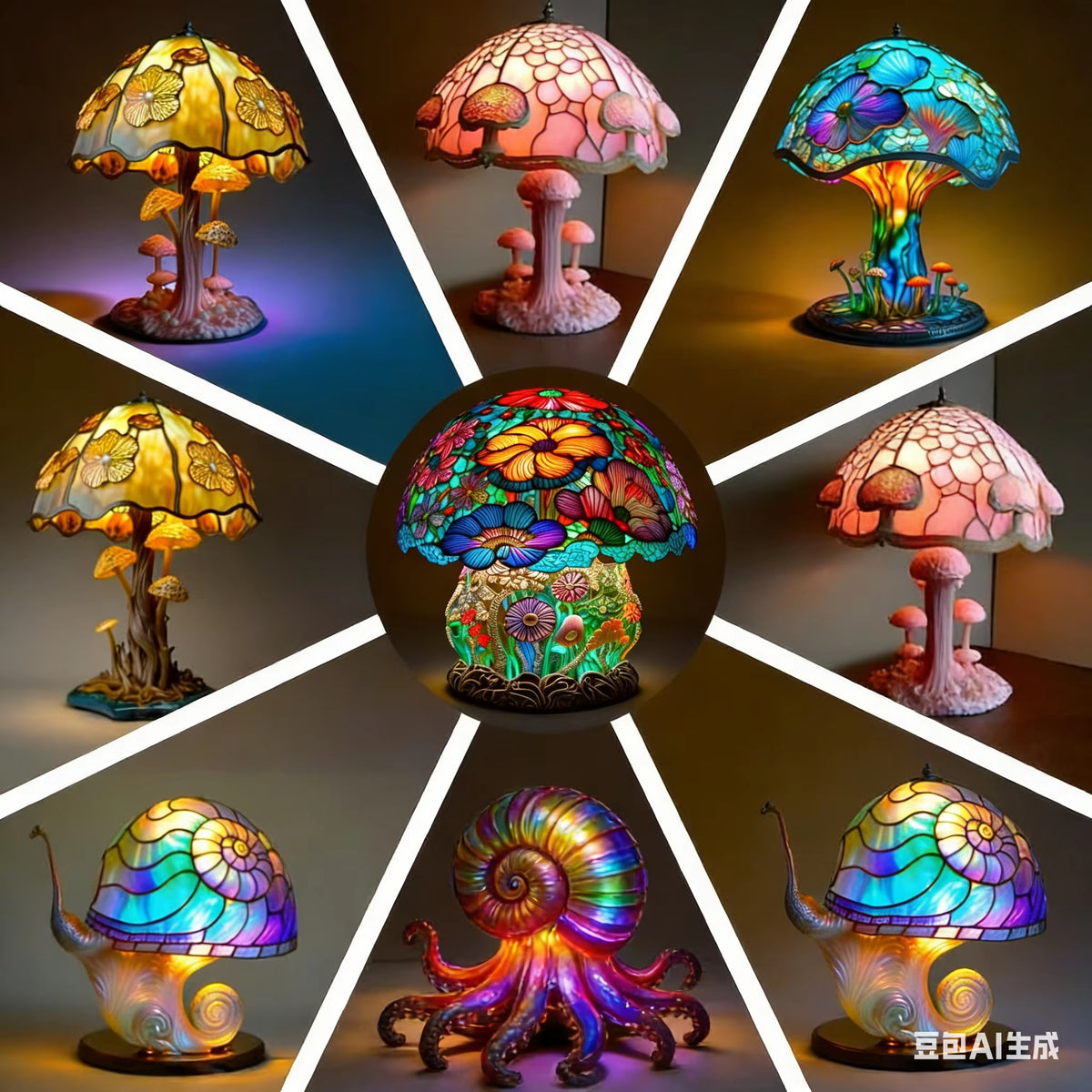 Flower Mushroom Night Light Resin Carved Atmosphere Lamp Led Table Lamp Bedroom Living Room Home Decoration Gift