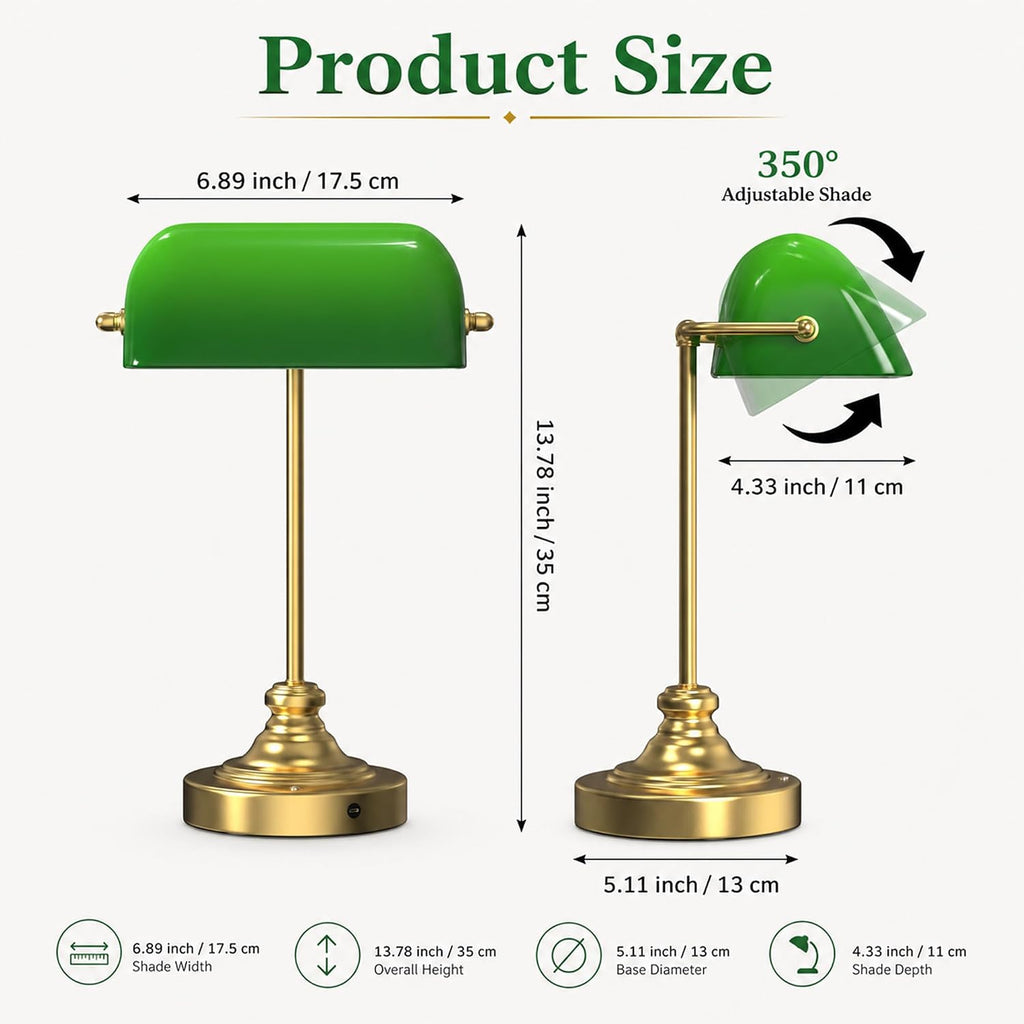 Cordless Bankers Lamp | Green Bankers Desk Lamp Rechargeable