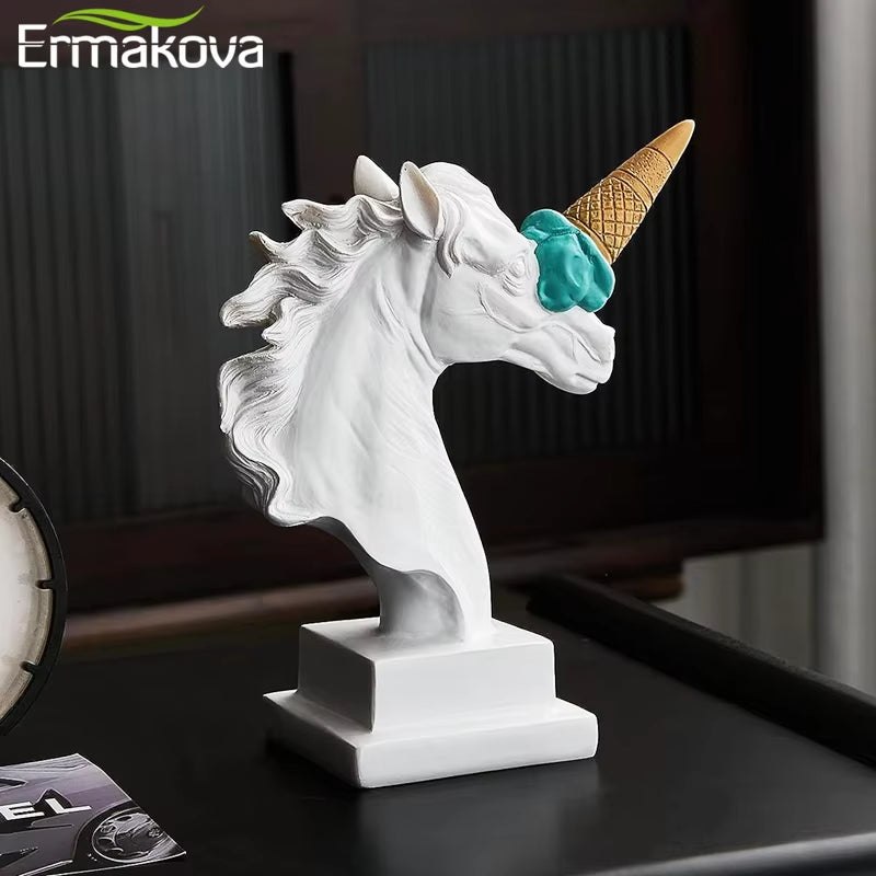 European Modern Decoration Ice Cream Smashing Horse Head Sculpture Resin Animal Statue Figurine Home Desktop Decor