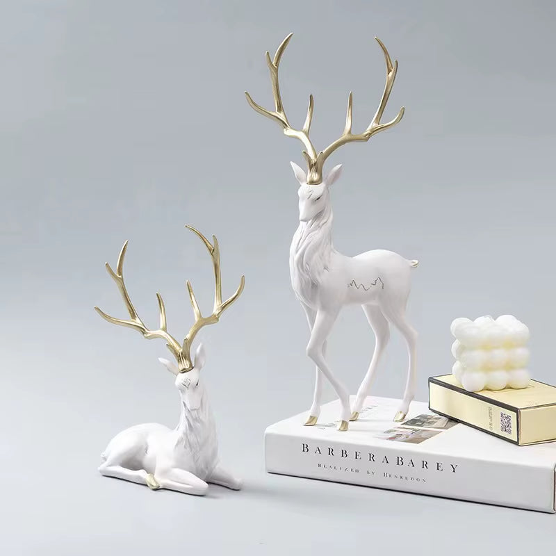 High End Deer Statue Reindeer Figurines Resin Sculpture for Living Room Luxury Home Decoration Nordic Tabletop Ornaments New
