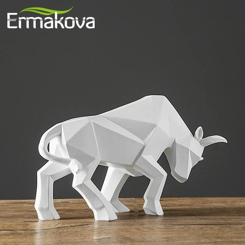 Geometric Resin Bull Statue Bison Sculpture Decoration Abstract Animal Figurine Room Desk Home Decoration Gift