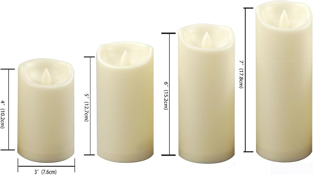 Outdoor Battery Operated Flameless LED Pillar Candles W/Auto Timer 4 Pack