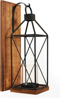 Wall Candle Sconces Set of 1, Rustic Wood Holders with Glass Decor