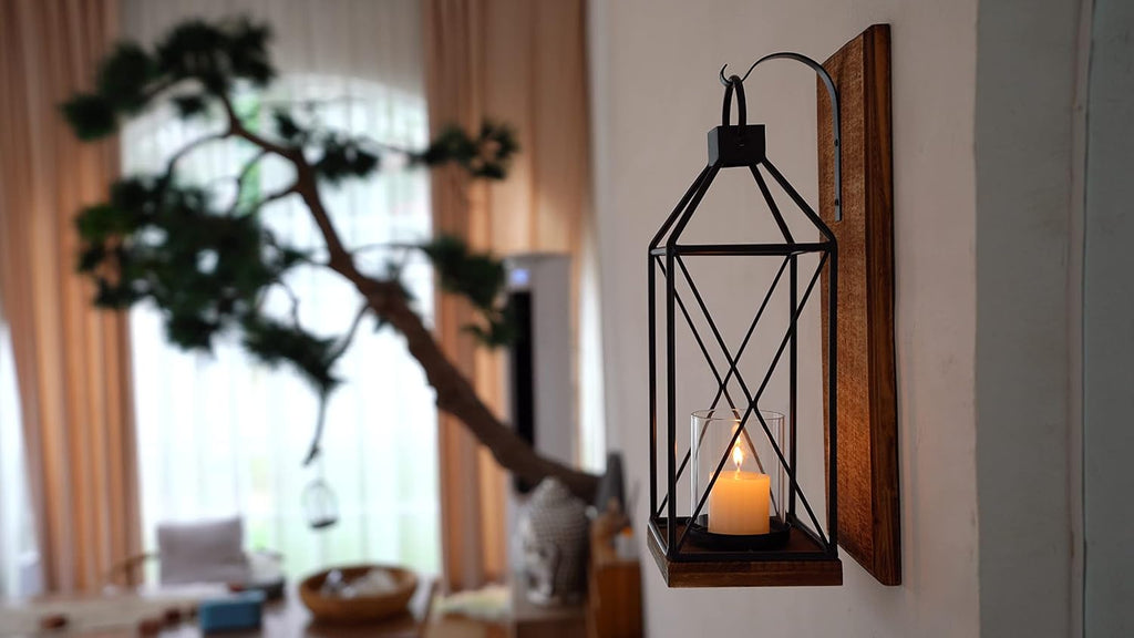 Wall Candle Sconces Set of 1, Rustic Wood Holders with Glass Decor