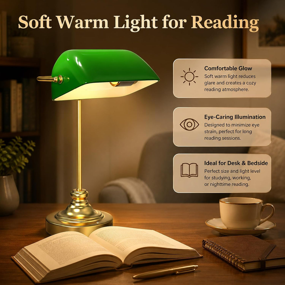 Cordless Bankers Lamp | Green Bankers Desk Lamp Rechargeable
