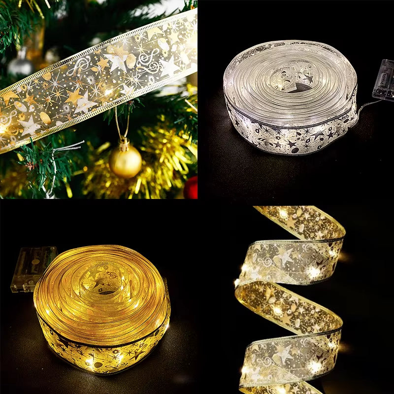 Christmas Decoration Ribbon Fairy Lights Christmas Tree Ornament Christmas String Lights Navida Natal New Year Decoration 2025