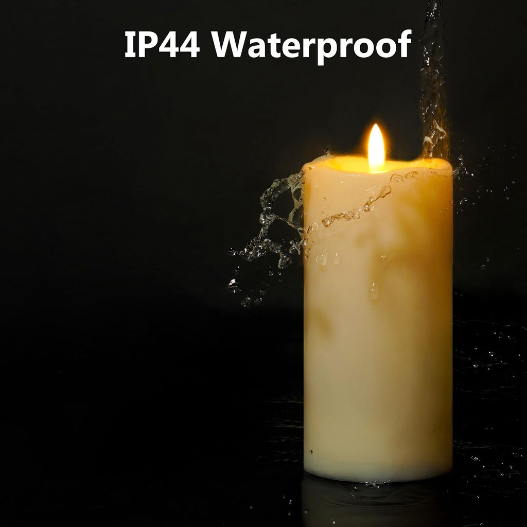 Outdoor Solar Powered Candles, 3" X 6" Ivory White Flickering Flameless Candle Set, LED Rechargeable Pillar Waterproof Candles for Outdoor Lanterns,Patio Decor, Set of 2