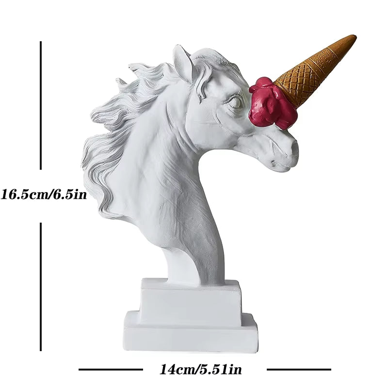 European Modern Decoration Ice Cream Smashing Horse Head Sculpture Resin Animal Statue Figurine Home Desktop Decor