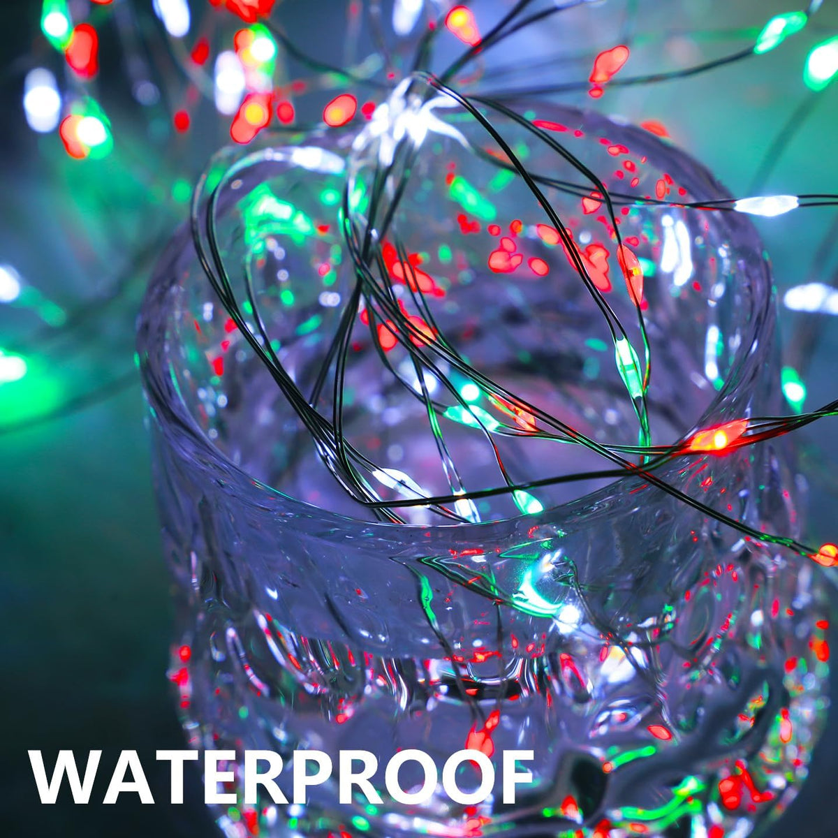 Christmas Lights Red White Green, 2 Pack Total 200LED Copper String Lights Battery Operated Remote Control Fairy Lights for Xmas Tree, Party, Home, Indoor Outdoor Decor