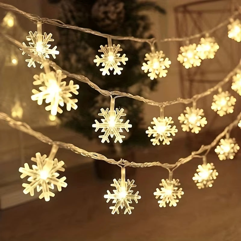 3M LED Snowflake Curtain Lights, Romantic Christmas Curtain String Lights, Fairy String Lights for Home Bedroom Indoor Decor