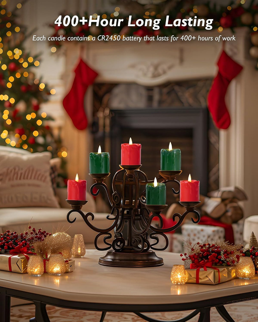 2"X 2" Red & Green 6 Hour Timer Flameless Votive Candles, 6 Pack