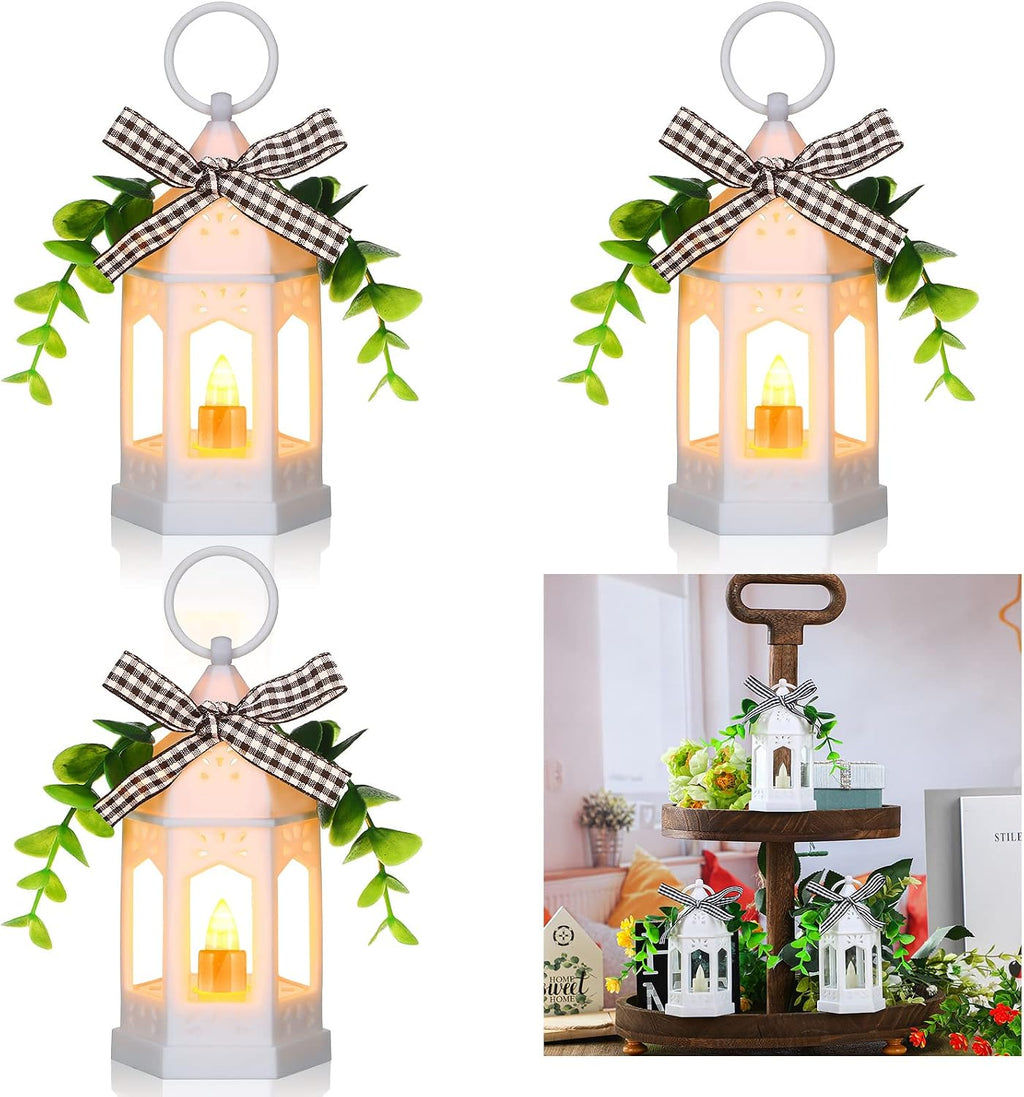 3 Pcs Farmhouse Mini Lanterns for Centerpieces Tiered Tray Decor, White