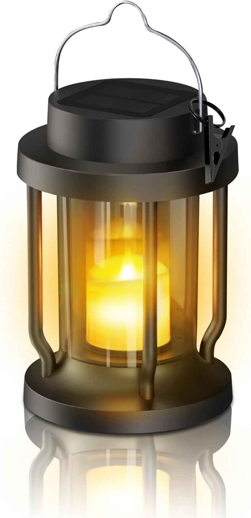 Solar Lantern Outdoor & Indoor Use – Hanging Solar Lights with Realistic Flickering Flameless Candle, Weatherproof for Gardens, Patios, Trees, and Lawns (Black, 1 Pack)