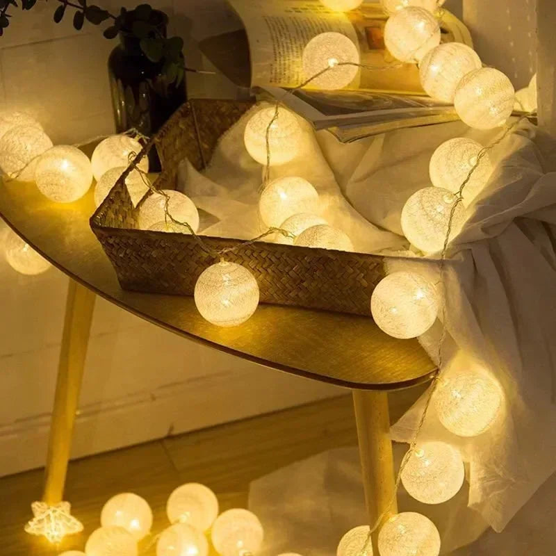 Cotton Ball String Fairy Night Lights LED Bulb Bedroom Christmas Halloween Outdoor Holiday Party Baby Bed Lights Decoration