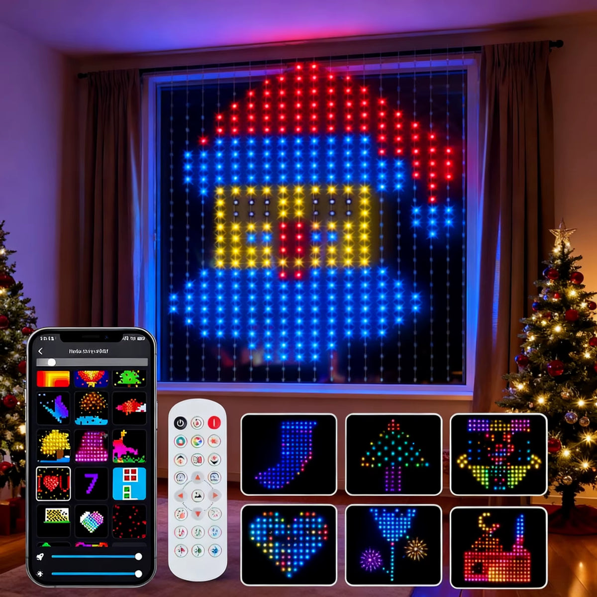 Smart Curtain Lights, 400 LED USB Curtain String Lights with App Remote Control,Music Sync Christmas Curtain String Outdoor