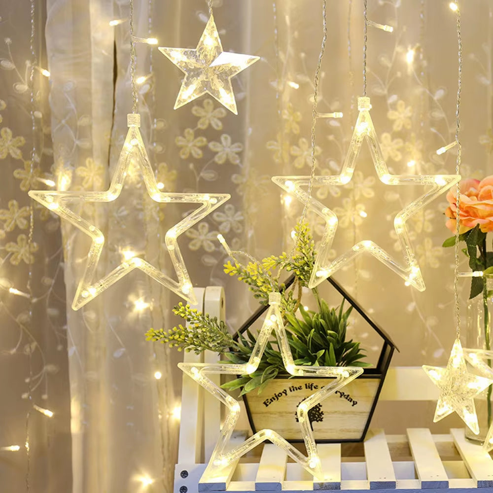 LED String Lights Pentagram Star Curtain Lights Fairy Wedding Birthday Christmas Lighting Lamp Indoor Home Decoration String