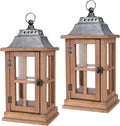 15 Inch Outdoor Decorative Lanterns, Set of 2 Wooden Candle Lanterns