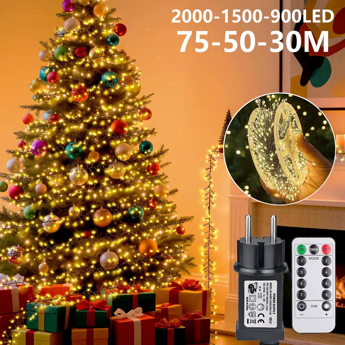 LED Firecracker String Lights 30-75M Garland Fairy Lights EU/US DC Holiday String Lights for Wedding Party Christmas Decoration