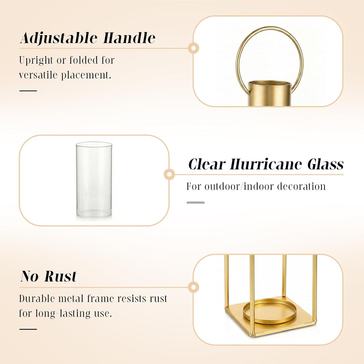 Gold Lanterns with Hurricane Glass, Set of 2 for Centerpieces