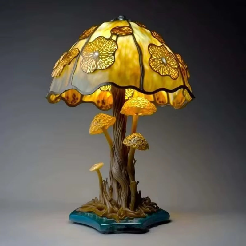 Flower Mushroom Night Light Resin Carved Atmosphere Lamp Led Table Lamp Bedroom Living Room Home Decoration Gift