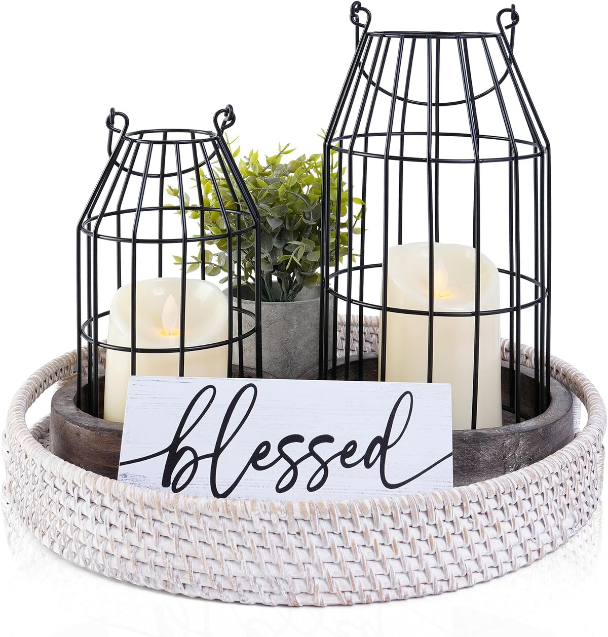 Rustic Farmhouse Lanterns Set of 7, Modern Home Decor Table Centerpieces