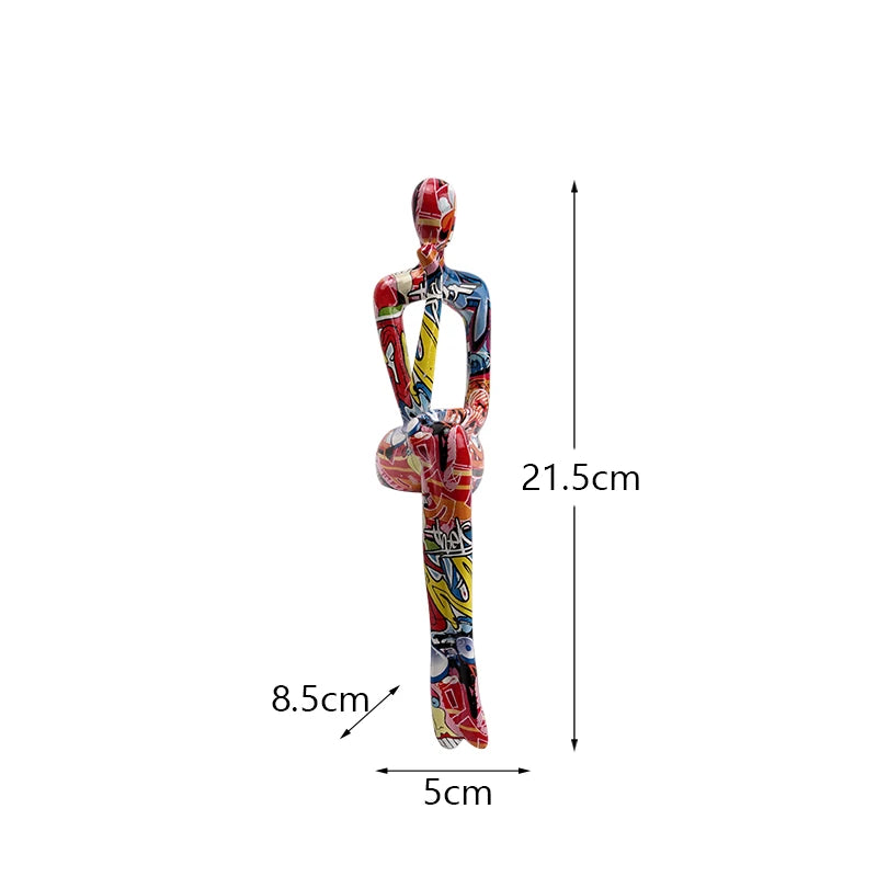 Abstract Thinker Figurine Set of 3, Colorful Modern Resin Sculpture for Bookshelf Decor & Office Desk, Unique Home Art Statue