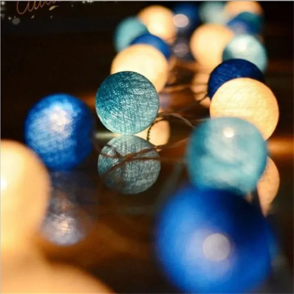 Cotton Ball String Fairy Night Lights LED Bulb Bedroom Christmas Halloween Outdoor Holiday Party Baby Bed Lights Decoration