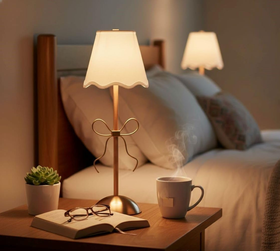 LED Cordless Gold Bow Table Lamp in Gift Box, 11.5-Inch, Iron