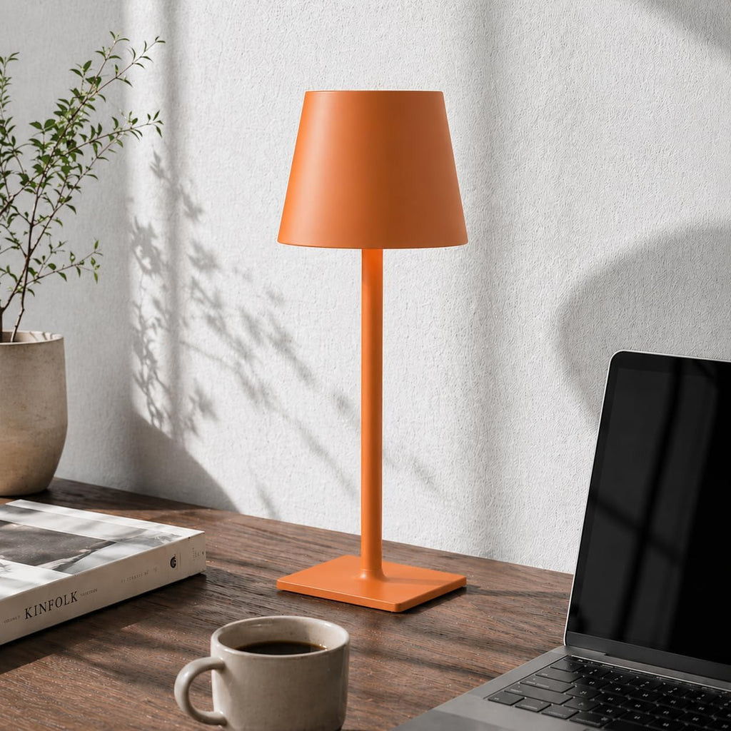 Orange Cordless Table Lamp Set of 2-3 Way and Stepless Dimmable - for Restaurant Dining Bedroom Home Bar