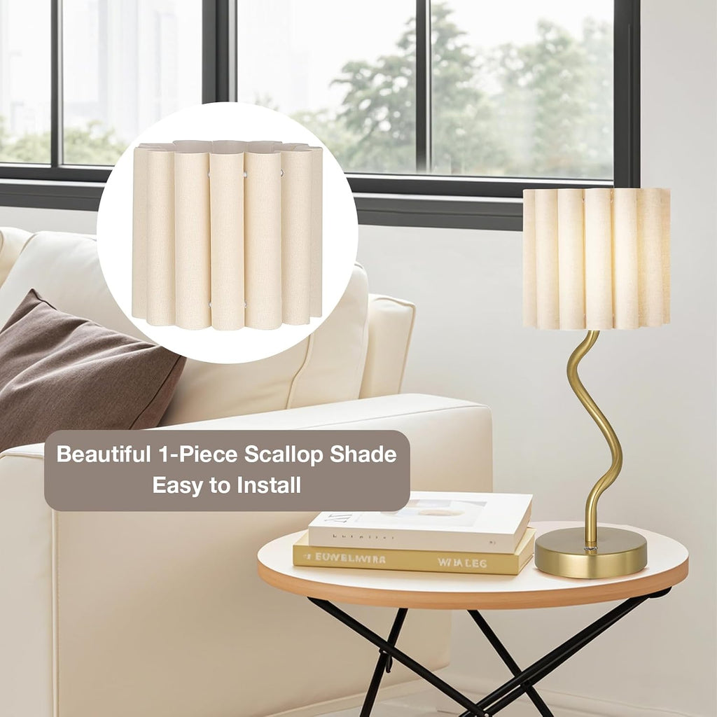Cordless Scalloped Table Lamp, Modern Brass Lamp for Bedside Restaurant Dining Table, 5200-Mah Rechargeable Battery, 3-Level Brightness Dimmable, Build-In Integrated LED 320 Lumen Max