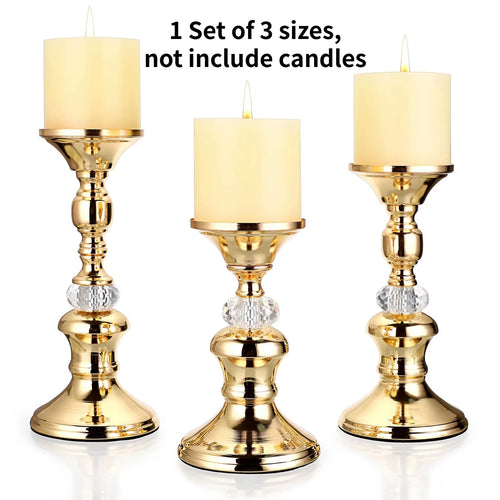 Gold Metal Pillar Candlestick Holders Vintage Pillar Candle Holders Elegant Metal Crystal Pillar Candle Stands