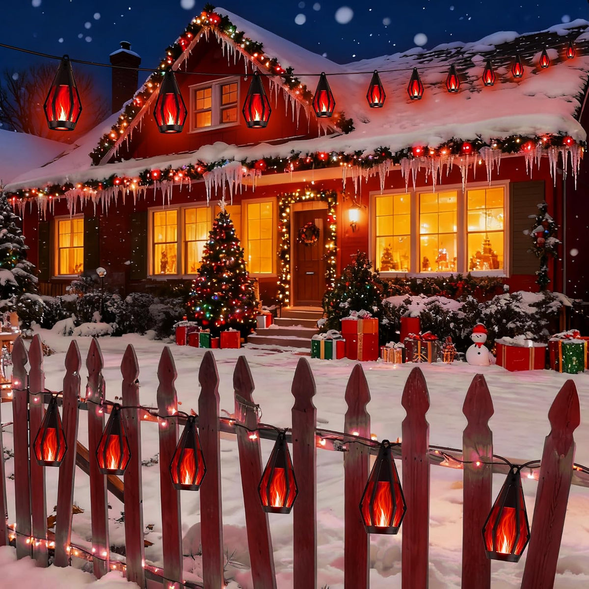 Solar Flame String Lights - 42Ft 15 LED Lights Outdoor Solar String Lights for Garden Patio Christmas Decoration (Red, 42Ft)