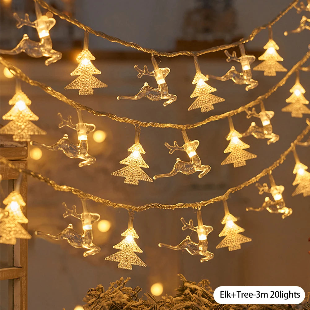 1.5/3M Christmas Tree Snowflake Elk LED String Lights Christmas Decoration Light Garland Home Xmas Tree Decor Fairy Light String