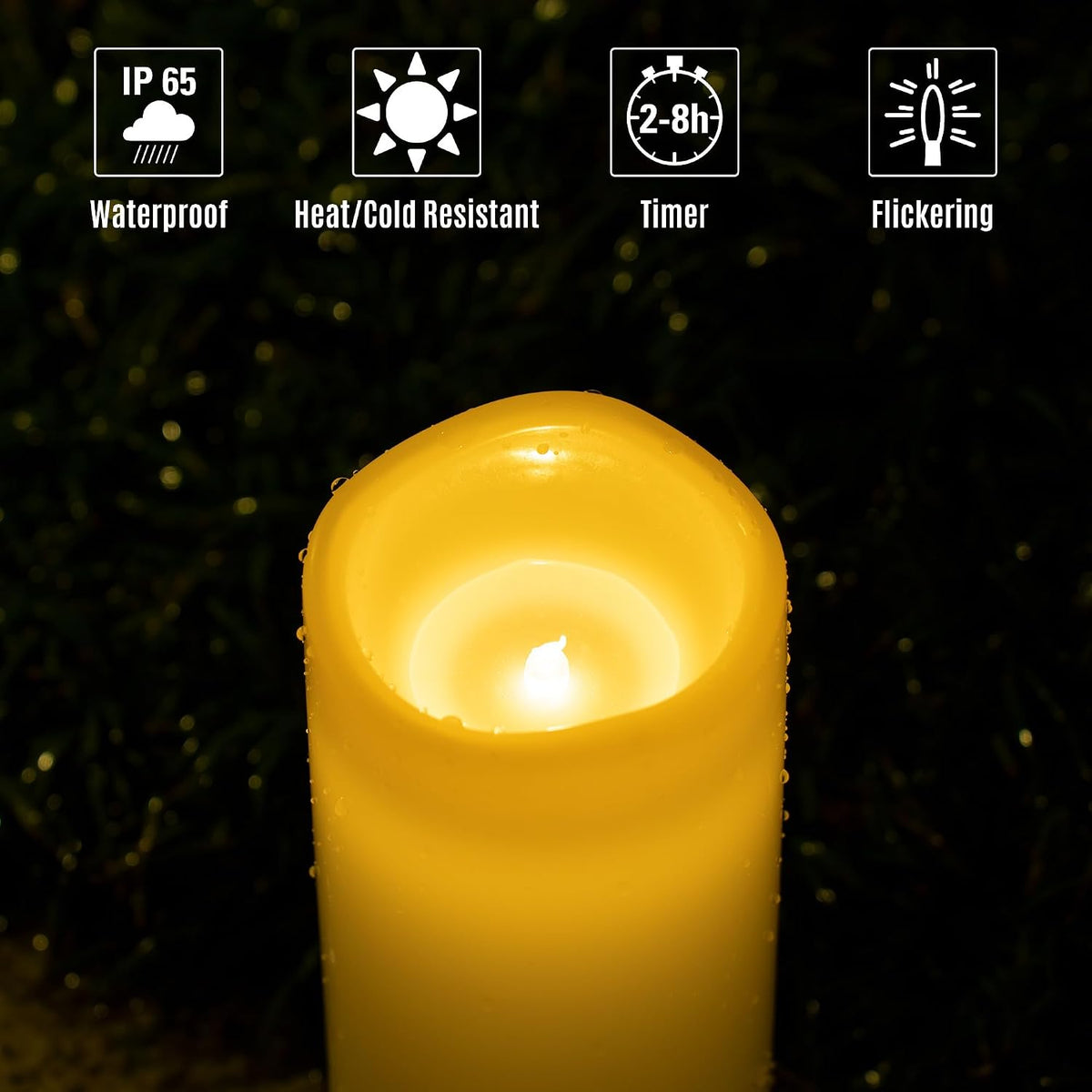 6" 8" 10" X 4" Ivory Large Waterproof Outdoor Flameless Candles Battery Operated LED Flickering Pillar Candles with Remote and Timer for Indoor Outdoor Lanterns, Long Lasting, Set of 3